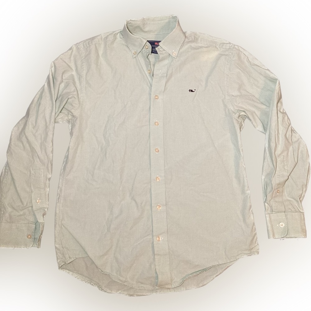 Vineyard Vines Men’s Button Down Green Plaid Whale Shirt size Small 100% Cotton